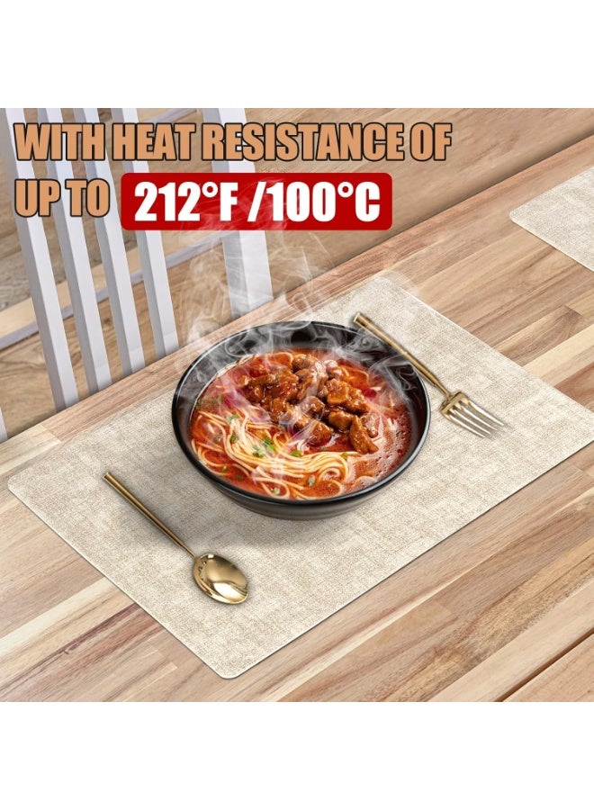 مجموعة Placemats الجلد الزائف من 6 الحجم 18 "x 12" ، البقع والحرارة مقاومة طاولة مكان حصاري مع مجانية المشروبات كوسترز ، ماء طاولة حصاري لتناول الطعام طاولة الاستخدام في الداخل والخارج (البيج) - Image 4